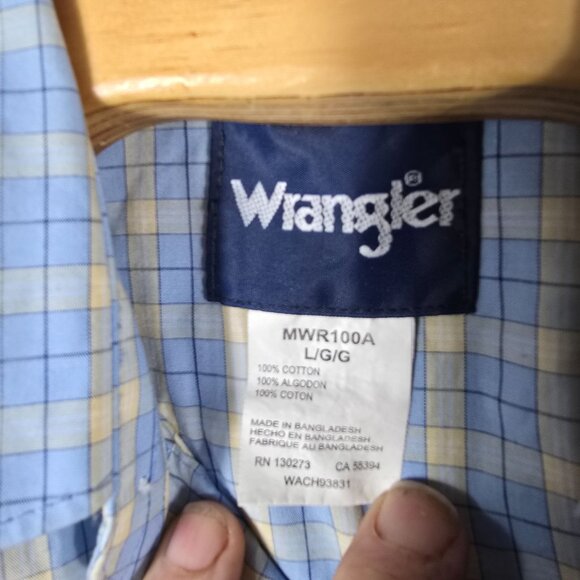 Wrangler Western Pearl‎ Snap Shirt Large Men's Long Sleeve Blue Tan Plaid - Picture 5 of 5